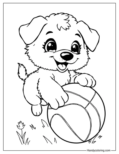 Puppy with a Ball Coloring Page