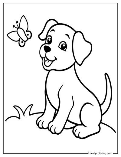Puppy with Butterfly Coloring Page
