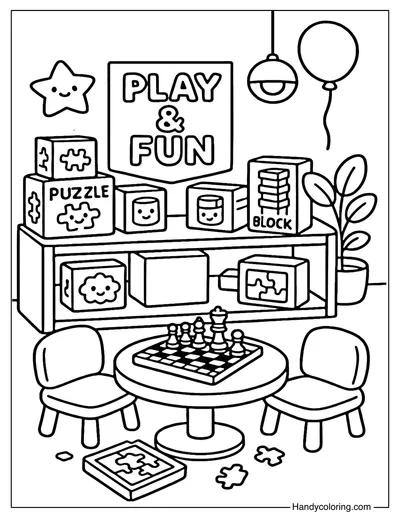 Puzzle and Board Game Coloring Page
