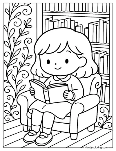 Quiet Library Moment Coloring Page