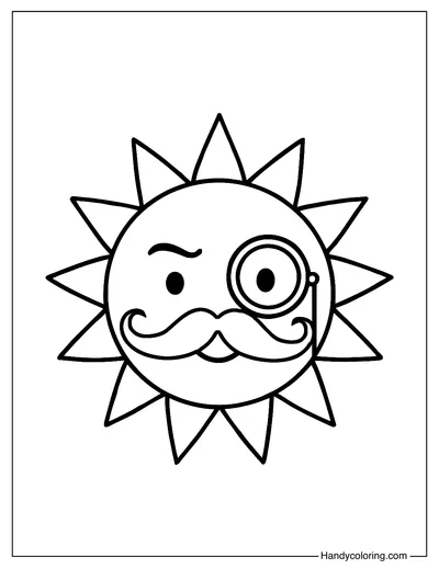 Quirky Sun with Mustache Coloring Sheet
