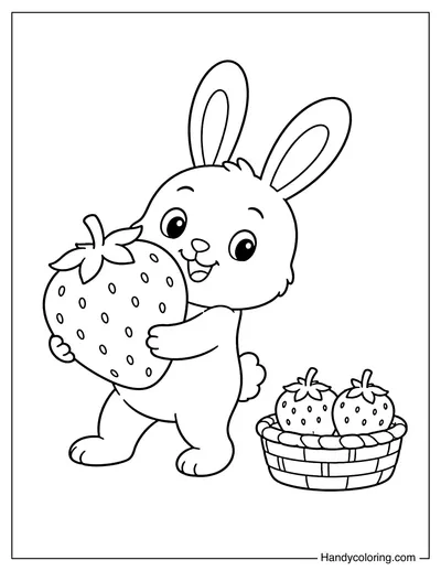 Rabbit Carrying a Big Strawberry