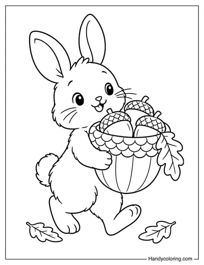 Rabbit Carrying a Giant Acorn Basket