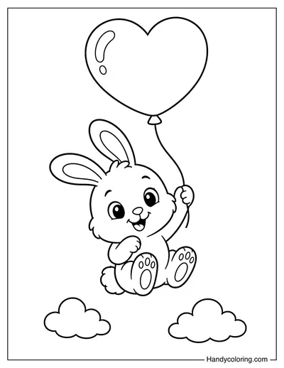 Rabbit Floating with a Heart Balloon