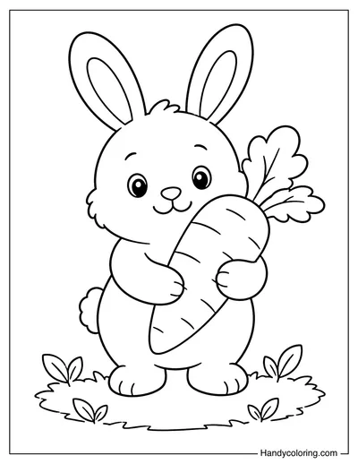 Rabbit Hugging a Big Carrot