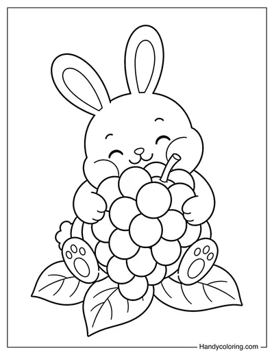 Rabbit Hugging a Giant Bunch of Grapes
