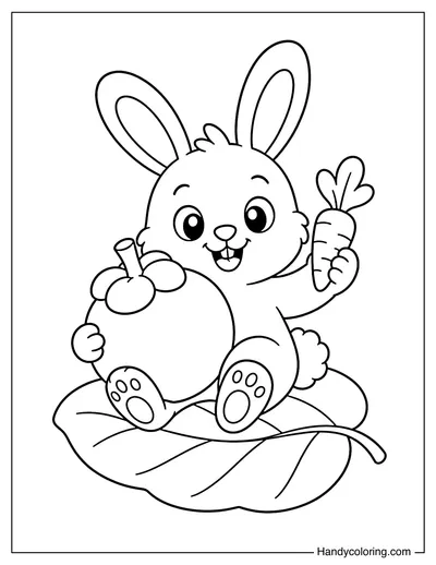 Rabbit Hugging a Giant Mangosteen and a Carrot