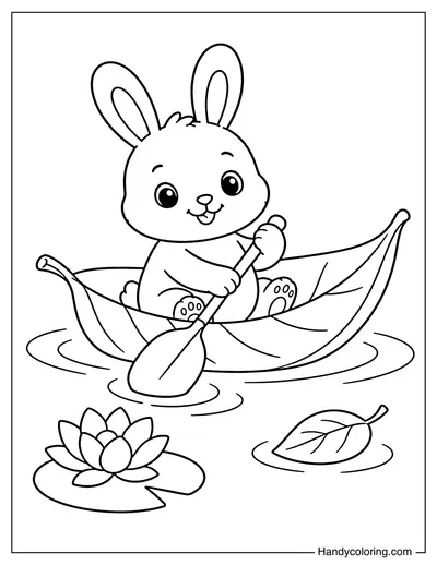 Rabbit Rowing a Tiny Leaf Boat