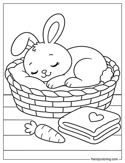 Rabbit Sleeping in a Woven Basket