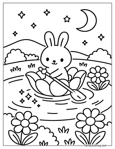 Rabbit Star Boat Coloring Page