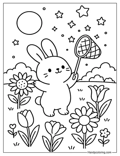 Rabbit Star Catcher Coloring Page