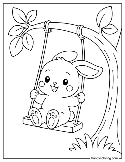 Rabbit Swinging from a Tree Branch