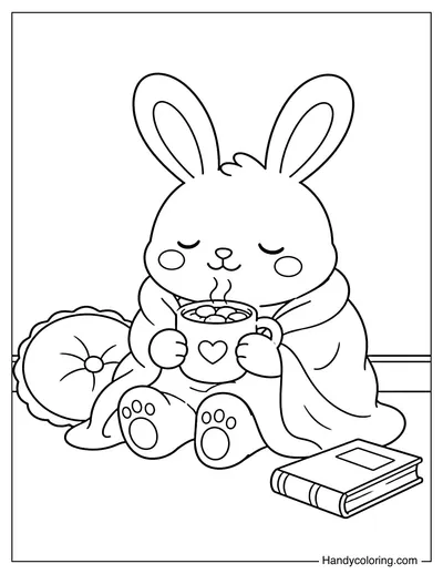 Rabbit Wrapped in a Blanket with Hot Cocoa
