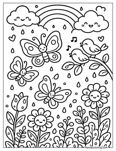 Rainbow After Rain Butterfly Garden Coloring Page