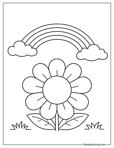 Rainbow and Flower Coloring Page
