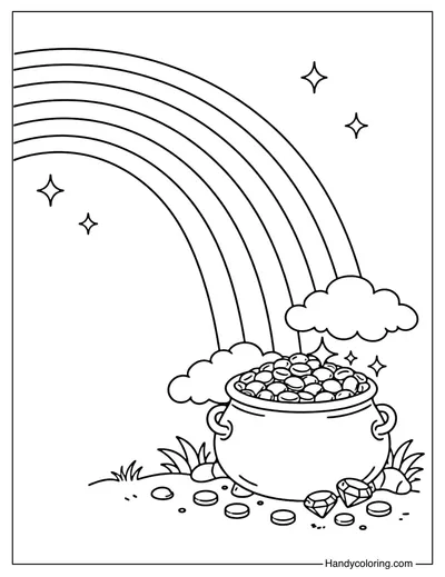 Rainbow and Pot of Gold Coloring Page