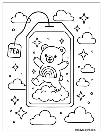 Rainbow Bear Tea Bag Coloring Page