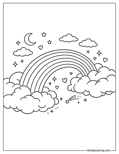 Rainbow Bridge Across The Clouds Coloring Page