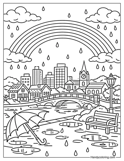 Rainbow City After Rain Coloring Page