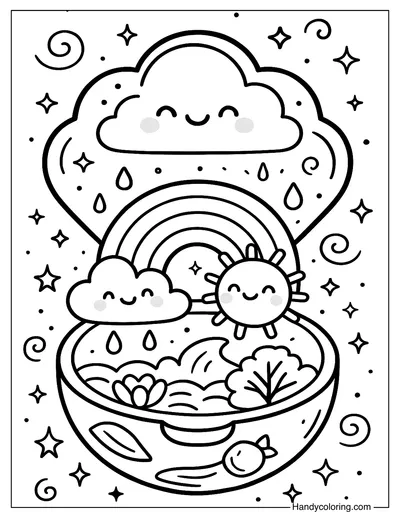 Rainbow Cloud Powder Compact Coloring Page