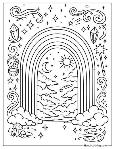Rainbow Portal Fantasy Coloring Page
