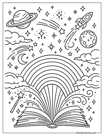 Rainbow Space Storybook Coloring Page