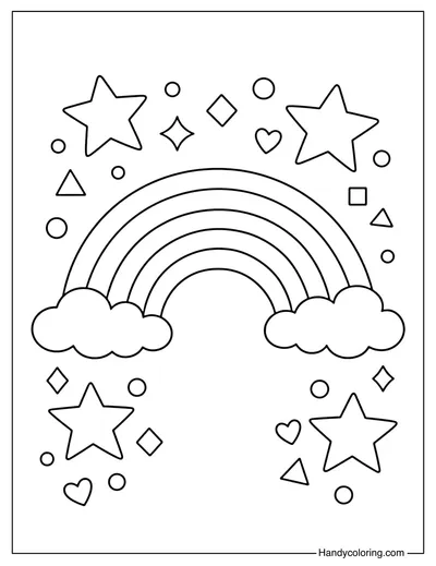 Rainbow With Big Stars Coloring Page