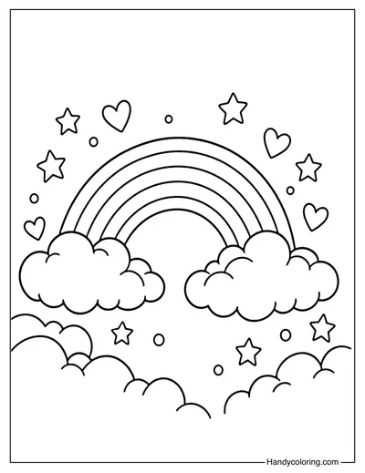 Rainbow with Clouds Coloring Page