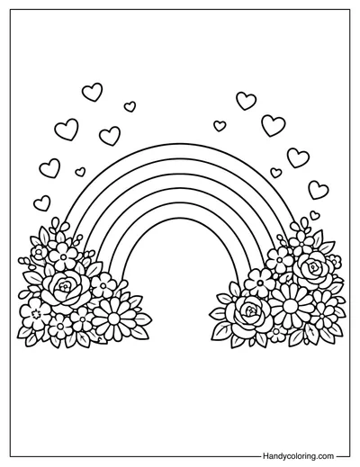 Rainbow with Flowers Coloring Page
