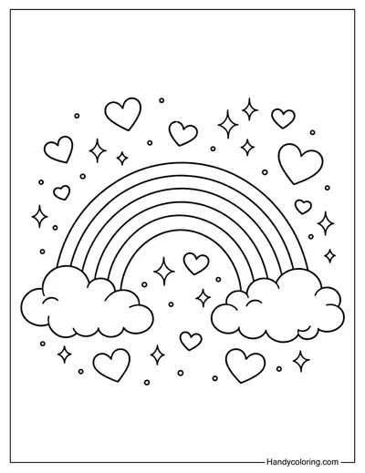 Rainbow With Hearts Coloring Page