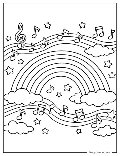 Rainbow With Music Notes Coloring Page