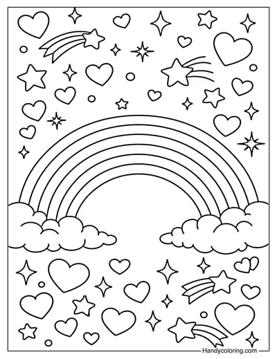 Rainbow With Shooting Star Coloring Page
