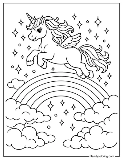 Rainbow with Unicorn Coloring Page