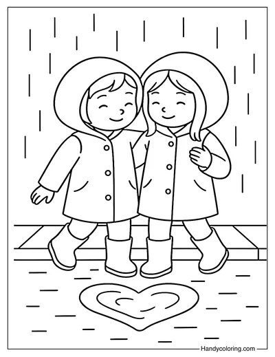 Raincoat Twins Coloring Page