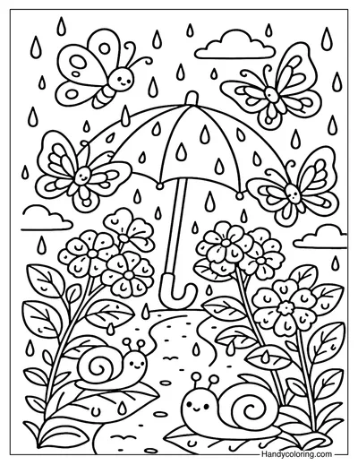 Rainy Afternoon Butterfly Garden Coloring Page