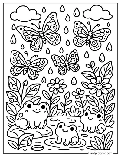 Rainy Day Butterfly Garden Coloring Page