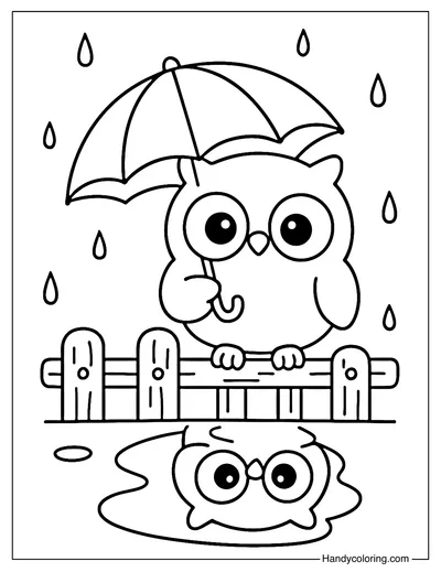 Rainy Day Owl Coloring Page