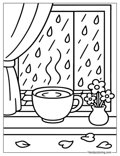 Rainy Day Tea Coloring Page