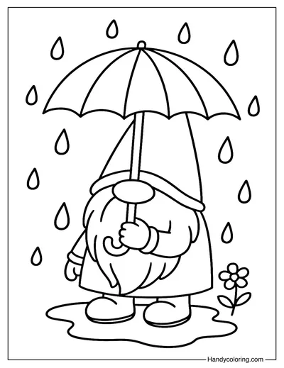 Rainy Day Umbrella Gnome Coloring Page