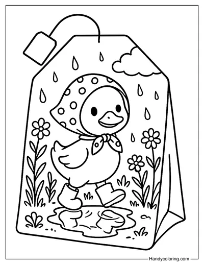 Rainy Duck Tea Bag Coloring Page