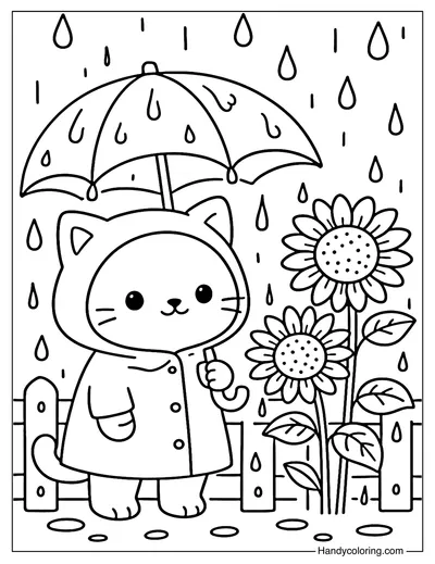 Rainy Fence Coloring Page