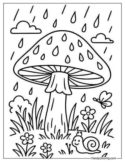 Rainy Mushroom Coloring Page