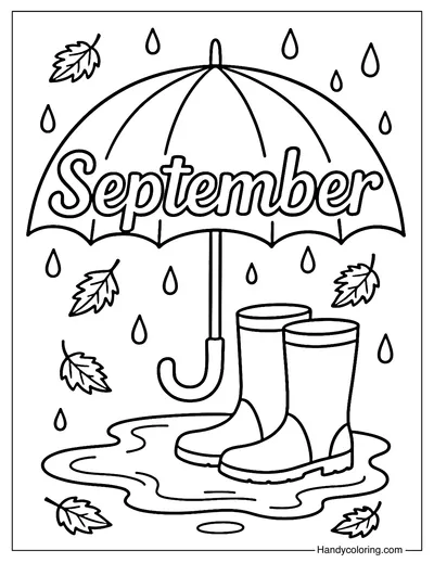 Rainy September Umbrella Coloring Page