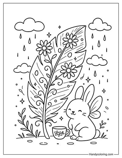 Rainy Shelter Feather Coloring Page