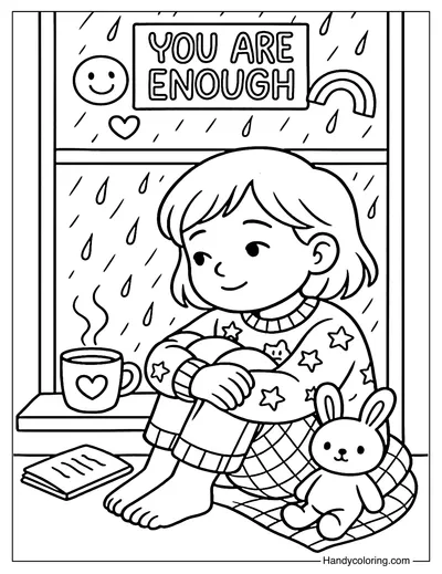 Rainy Window You Are Enough Coloring Page