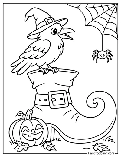 Raven Perched on a Witch Boot