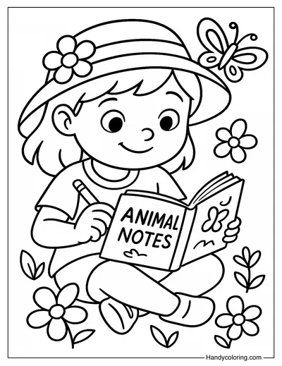 Reading Animal Book Coloring Page