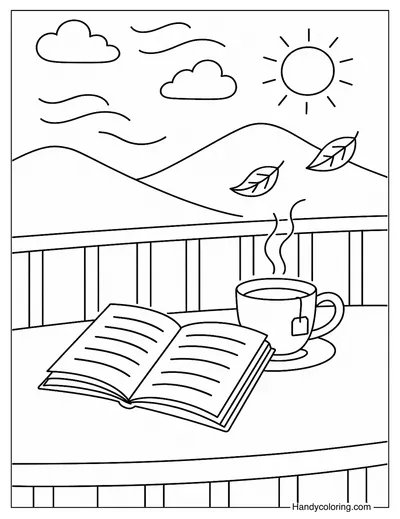 Reading on Balcony Coloring Page