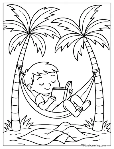 Reading on Hammock Coloring Page