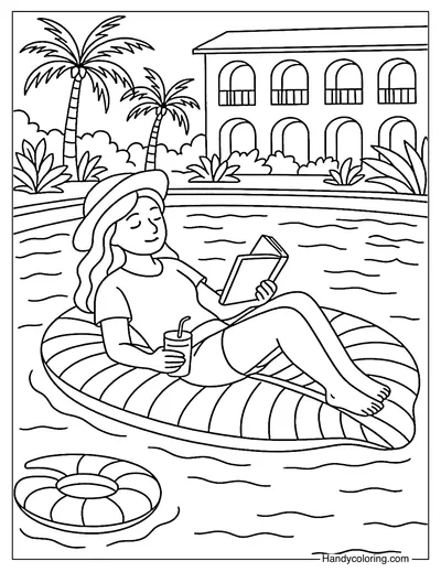 Reading on Pool Float Coloring Page